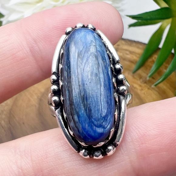 Blue Kyanite Ring Size 8 Sterling Silver 925 Vintage Southwest Style - Picture 5 of 9